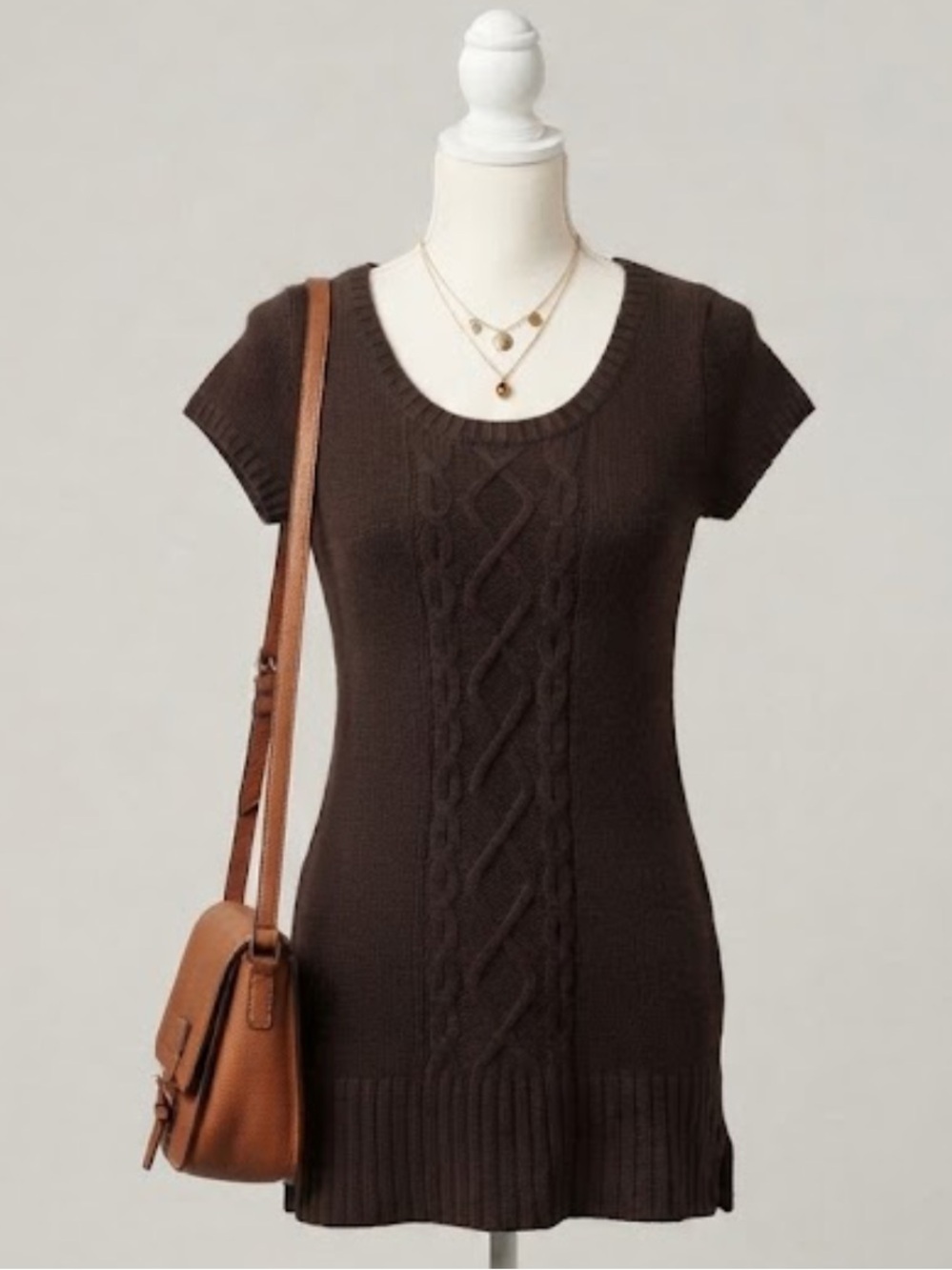LEI Brown cable knit sweater dress with diamond pattern, size XXL